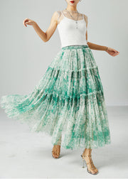 Green Patchwork Tulle Skirt Wrinkled Exra Large Hem Summer