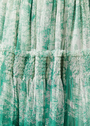 Green Patchwork Tulle Skirt Wrinkled Exra Large Hem Summer