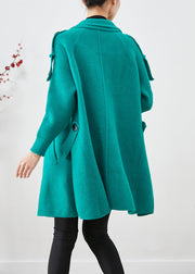 Green Patchwork Woolen Trench Oversized Double Breast Fall