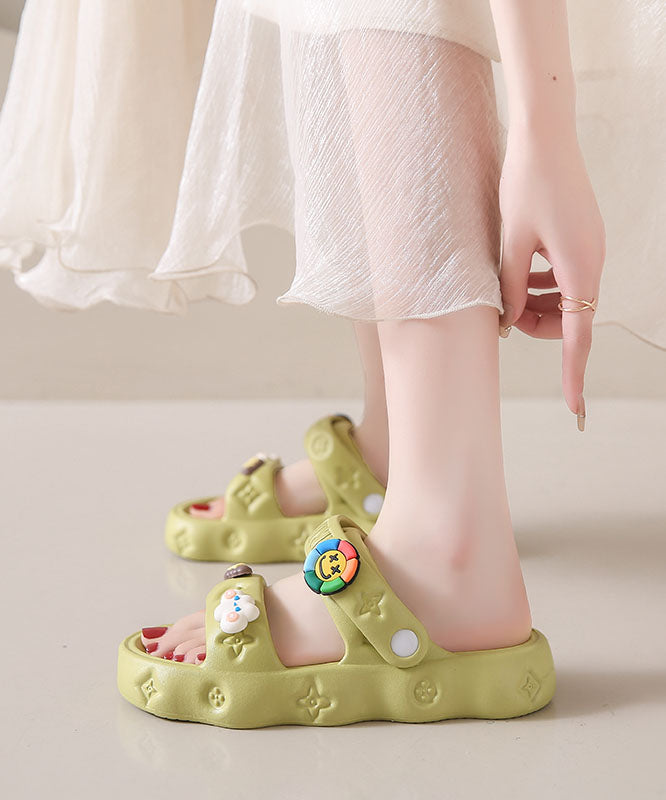 Green Platform Casual Decorated Splicing Beach Slide Sandals