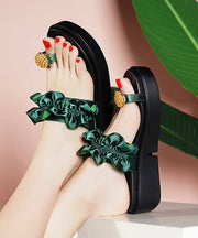 Green Platform Cotton Fabric Ruffled Zircon Splicing Flip Flops