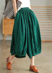 Green Pockets Solid Linen Wide Leg Pants High Waist Summer