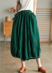 Green Pockets Solid Linen Wide Leg Pants High Waist Summer