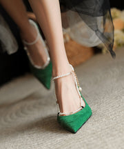 Green Pointed Toe Stylish Beading Splicing Stiletto High Heels