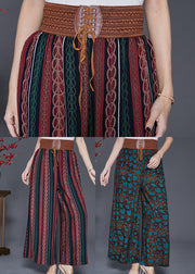 Green Print Chiffon Wide Leg Pants Draping Fall