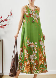 Green Print Cotton A Line Dresses Oversized Sleeveless