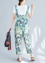 Green Print Patchwork Jumpsuits Wide Leg Denim Spring