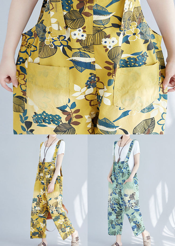 Green Print Patchwork Jumpsuits Wide Leg Denim Spring