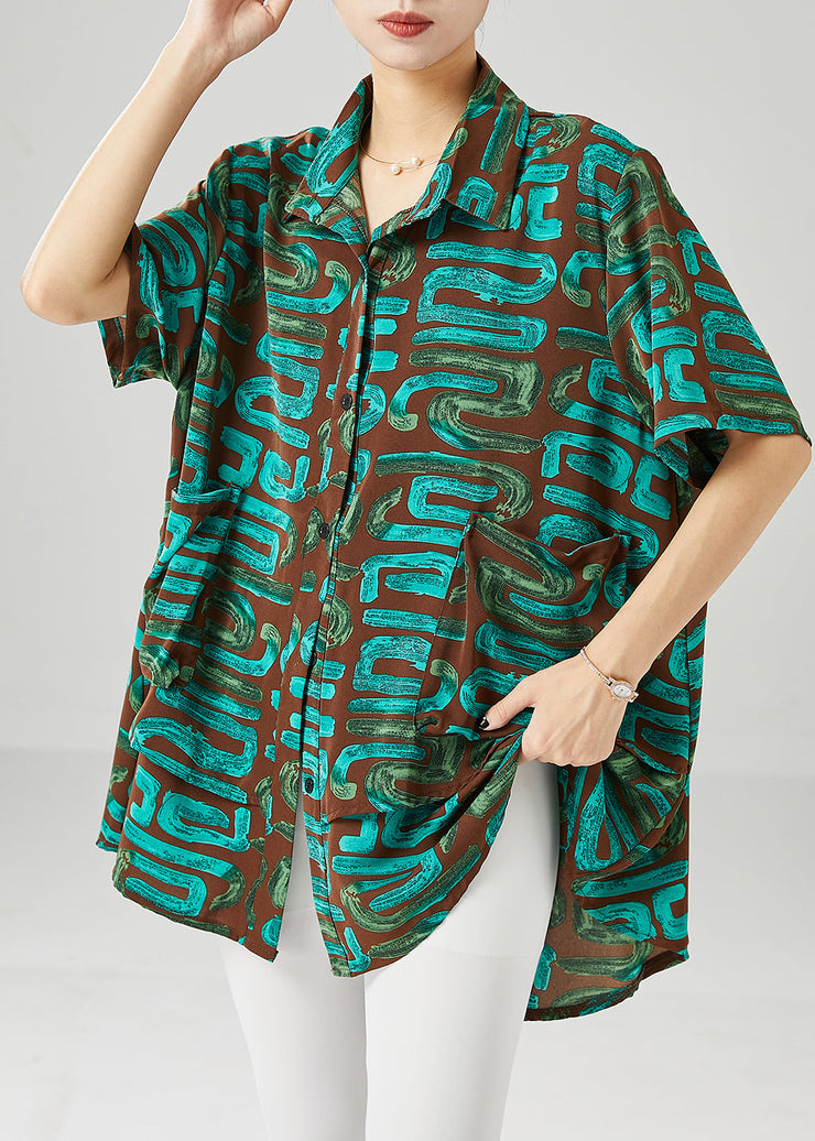 Green Print Spandex Blouses Oversized Summer