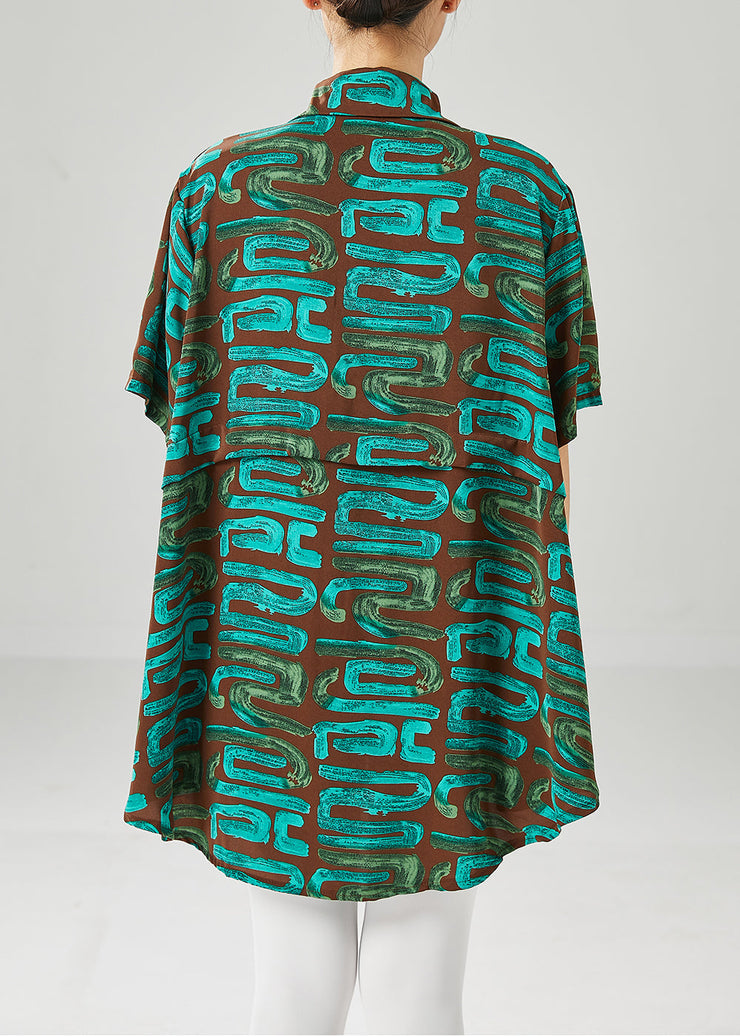 Green Print Spandex Blouses Oversized Summer