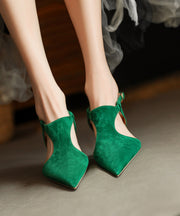 Green Sandals Stiletto Suede Beautiful Splicing Buckle Strap