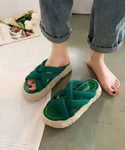 Green Slide Sandals Platform Boho Splicing Cross Strap Peep Toe