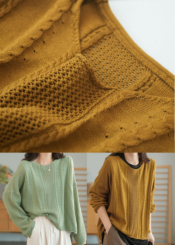 Green Solid Knit Sweaters O-Neck Oversized Winter