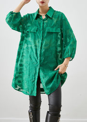 Green Spandex Shirt Top Oversized Applique Fall