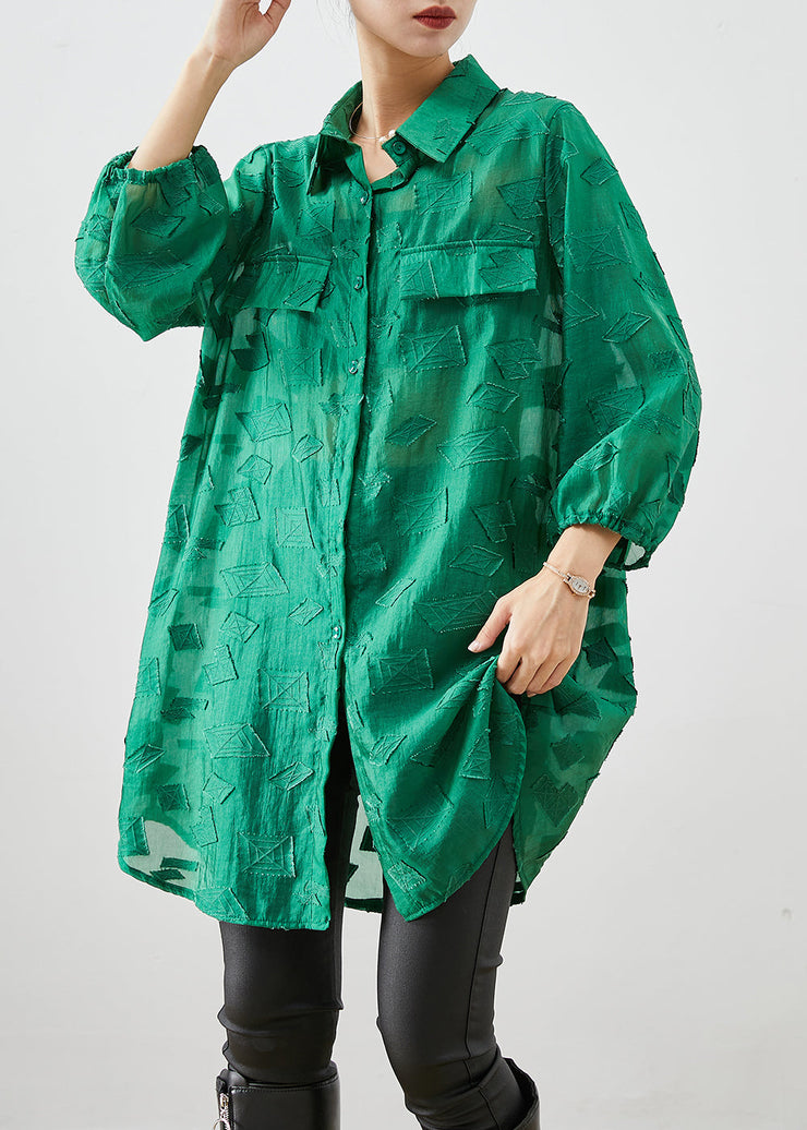 Green Spandex Shirt Top Oversized Applique Fall