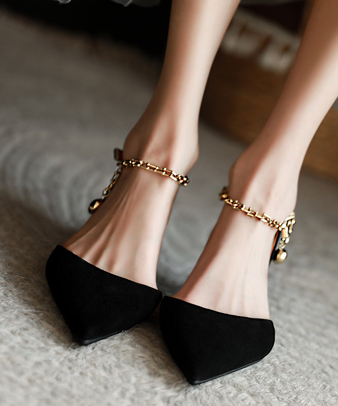 Green Suede High Heels Chain Linked Chic Splicing