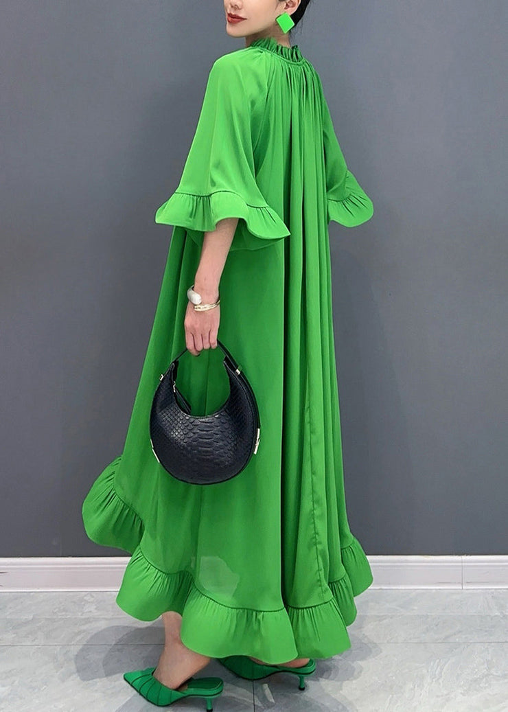 Green Tie Lace Patchwork Maxi Dresses Fall