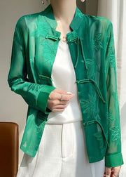 Green Tulle UPF 50+ Top Embroideried Chinese Button Fall