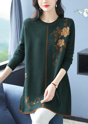 Green Zircon Cozy Wool Knit Sweaters O Neck Spring