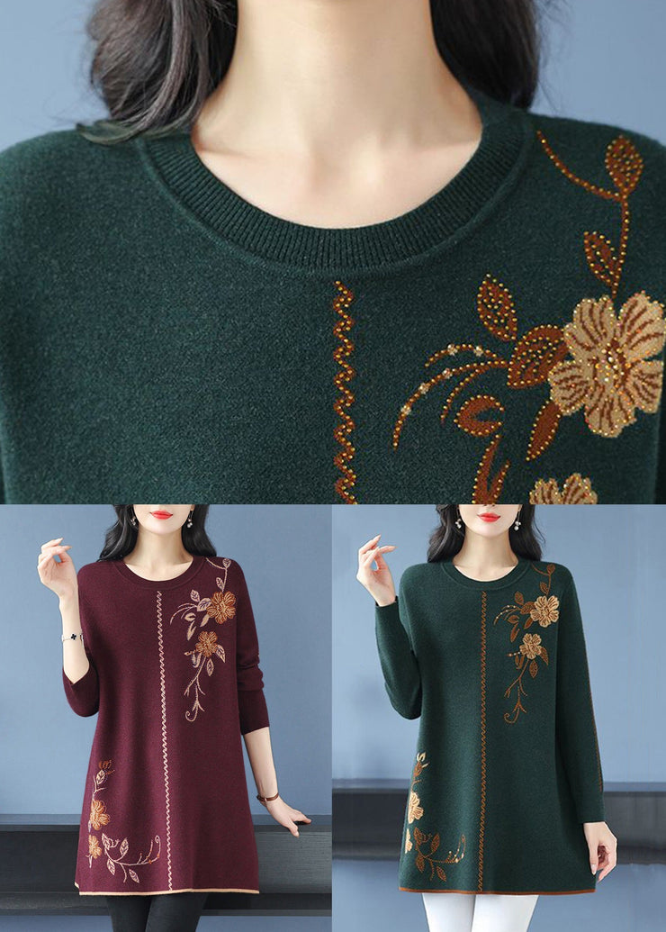 Green Zircon Cozy Wool Knit Sweaters O Neck Spring