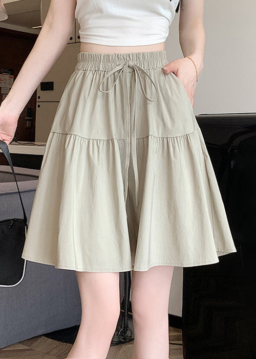 Grey Lace Up Solid Cotton Pants Skirt Elastic Waist