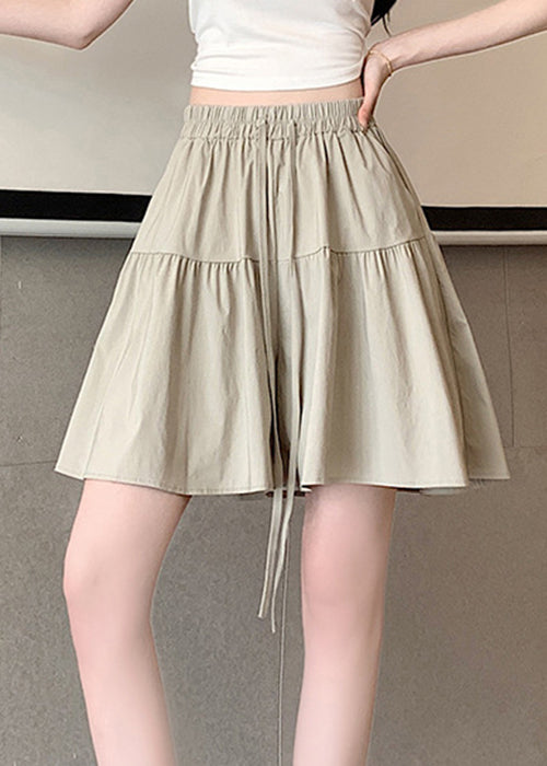 Grey Lace Up Solid Cotton Pants Skirt Elastic Waist