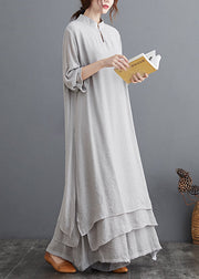 Grey Linen Two Piece Set Tops And Pants Clothing Spring Summer