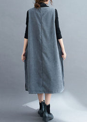 Grey O-Neck Corduroy Long Sweatshirts Dress Fall