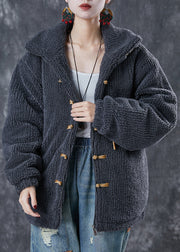 Grey Patchwork Chinese Button Fine Cotton Filled Coat Stand Collar Winter