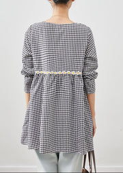 Grey Plaid Cotton Blouse A Line Tops Daisy Fall