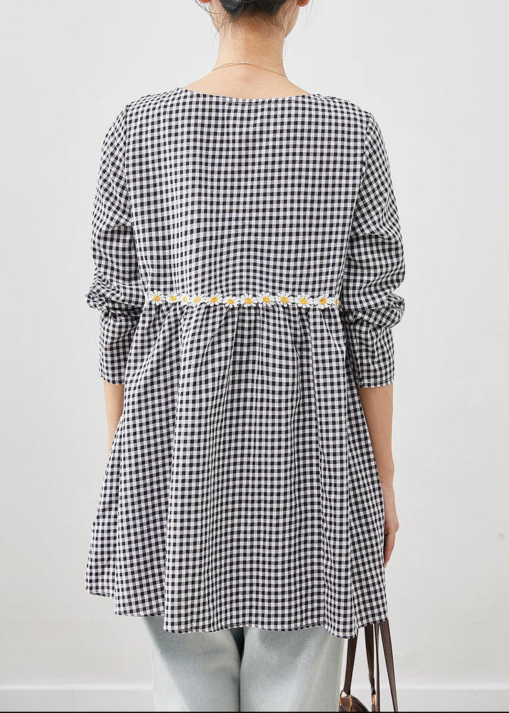 Grey Plaid Cotton Blouse A Line Tops Daisy Fall