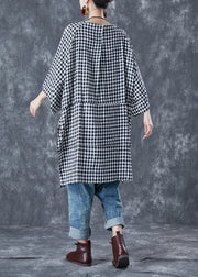 Grey Plaid Cotton Shirts Oversized Side Open Summer