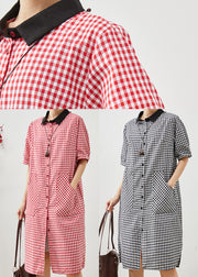 Grey Plaid Linen Shirt Dress Oversized Summer