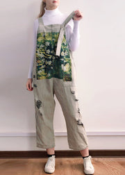 Grey Print Patchwork Jumpsuit Straight Denim Spring