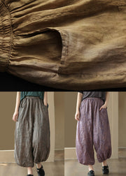 Grey Print Pockets Linen Lantern Pants High Waist Summer