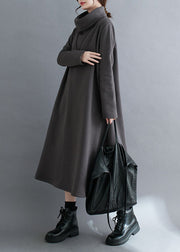 Grey Zippered Fleece Dress Maxi Sweatshirt Dress Winter