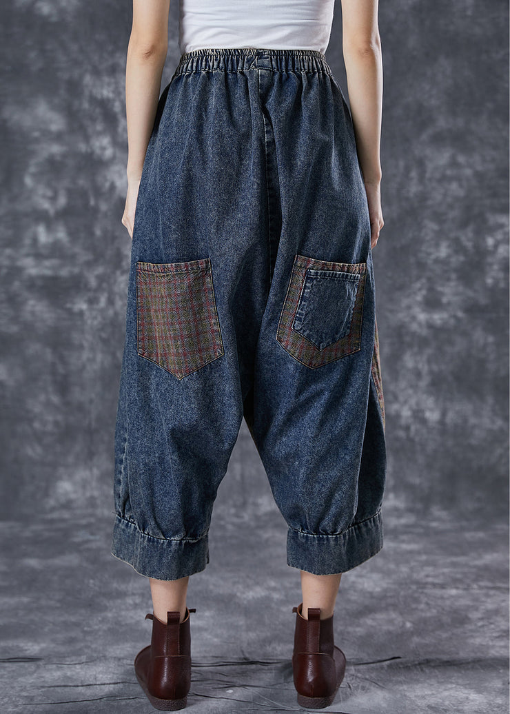 Handmade Applique Asymmetrical Patchwork Pockets Denim Pants Summer