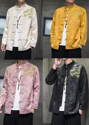 Handmade Apricot Embroideried Pockets Mens Jackets Spring