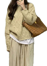 Handmade Apricot Hollow Out Knit Sweater Fall