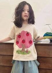 Handmade Apricot Print Girls Top Short Sleeve