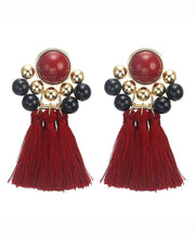 Handmade Beige Alloy Plastics Cotton Thread Tassel Drop Earrings