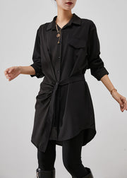 Handmade Black Asymmetrical Cinched Cotton Shirts Fall