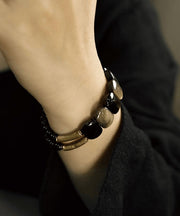 Handmade Black Crystal Gem Stone Having Two Layers Bracelet