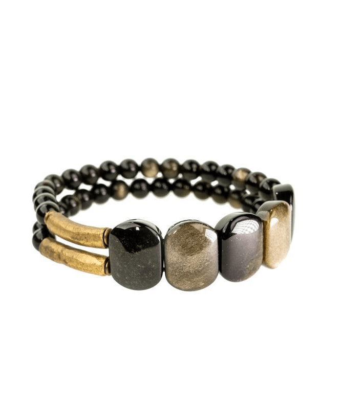 Handmade Black Crystal Gem Stone Having Two Layers Bracelet