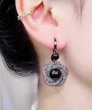 Handmade Black Crystal Tulle Drop Earrings