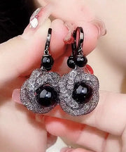 Handmade Black Crystal Tulle Drop Earrings