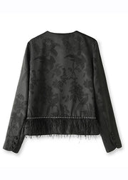 Handmade Black Embroideried Tassel Silk Top Fall