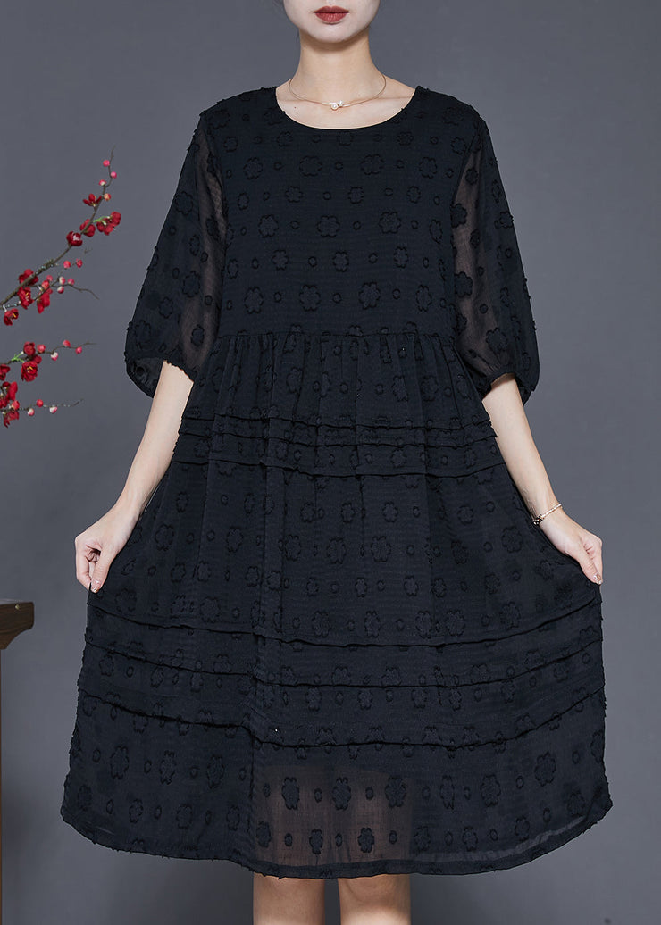 Handmade Black Jacquard Chiffon Vacation Dresses Summer