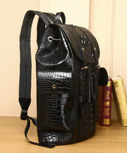 Handmade Black Large Capacity Calf Leather Backpack Bag