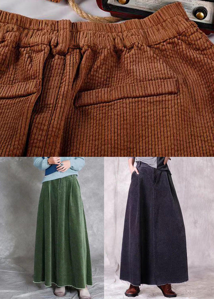 Handmade Black Wrinkled Pockets Corduroy Long Skirt Spring